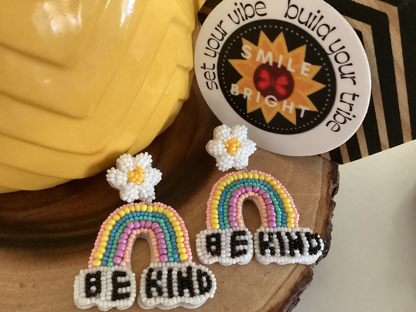 BE KIND seed bead earrings