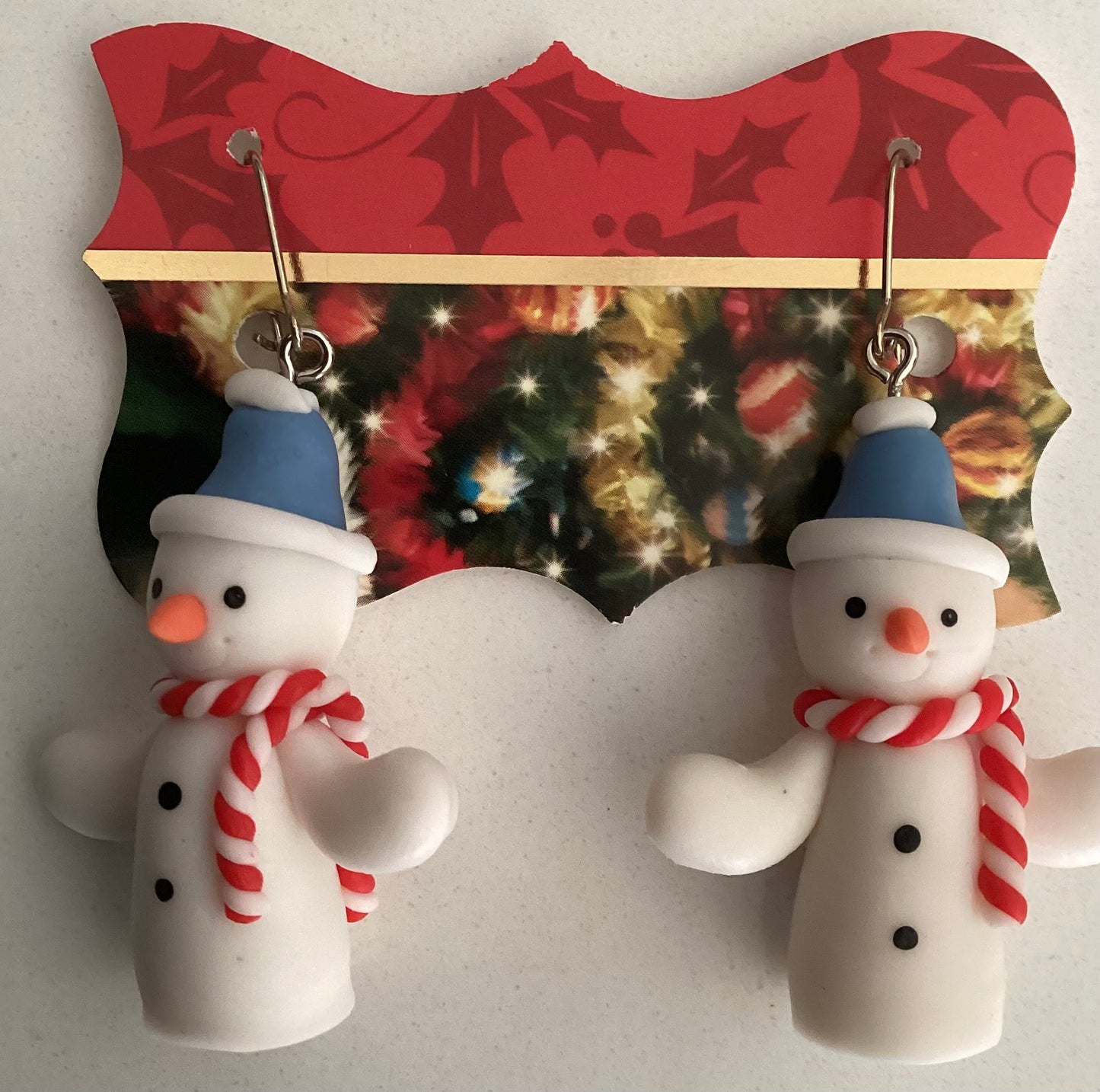 Smile Bright211 Handmade Christmas Earrings-Snowman candy cane scarf