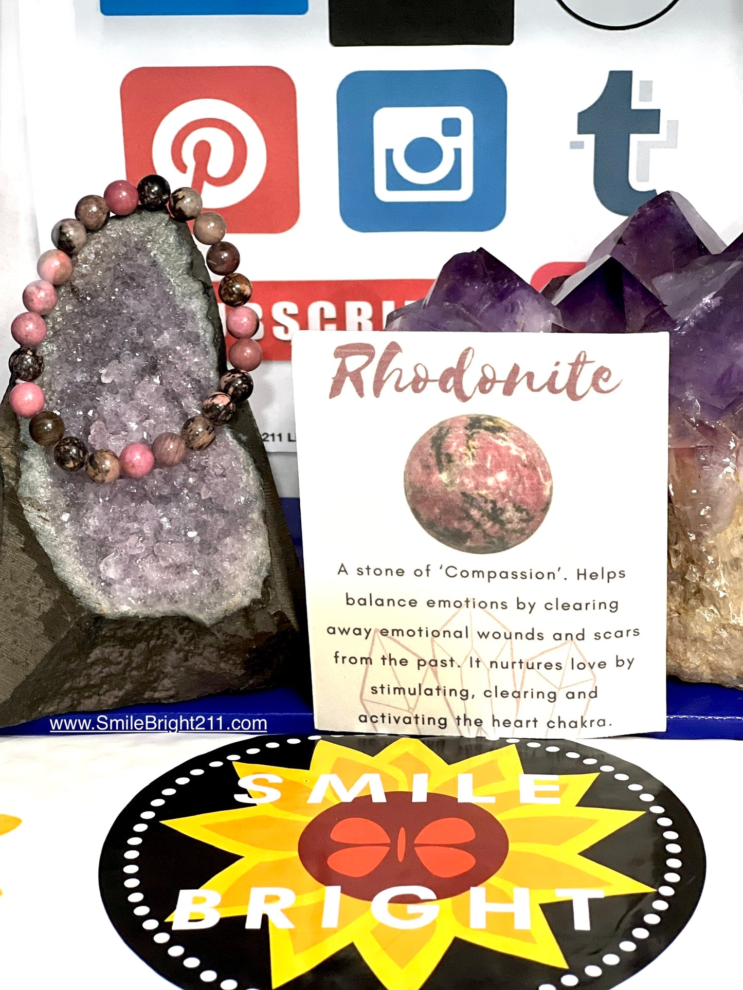 RHODONITE crystal stretch bracelet