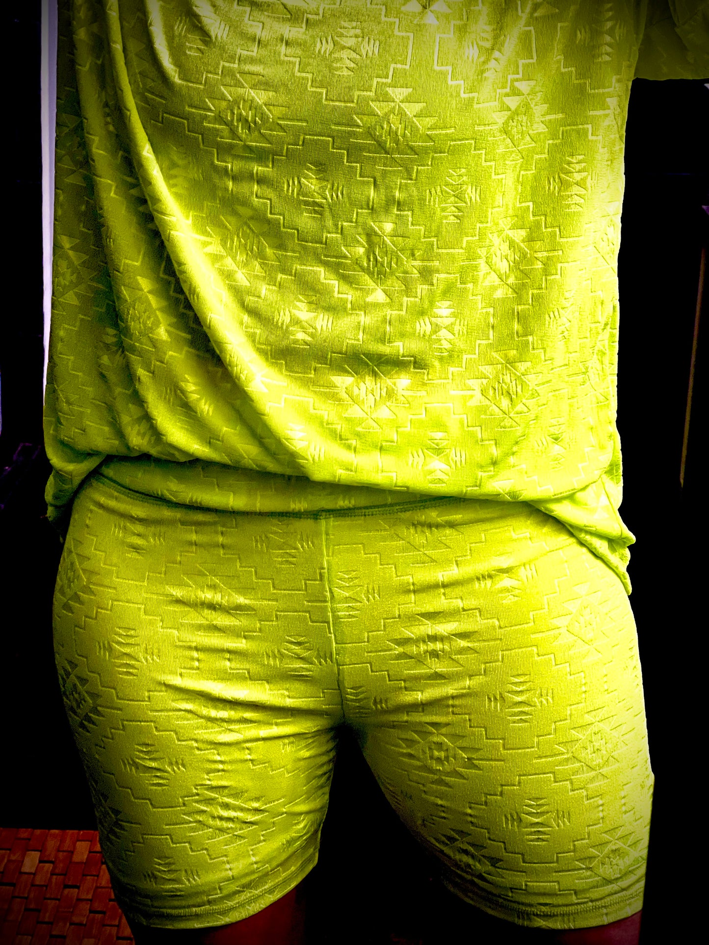 Neon Yellow Aztec Biker Shorts