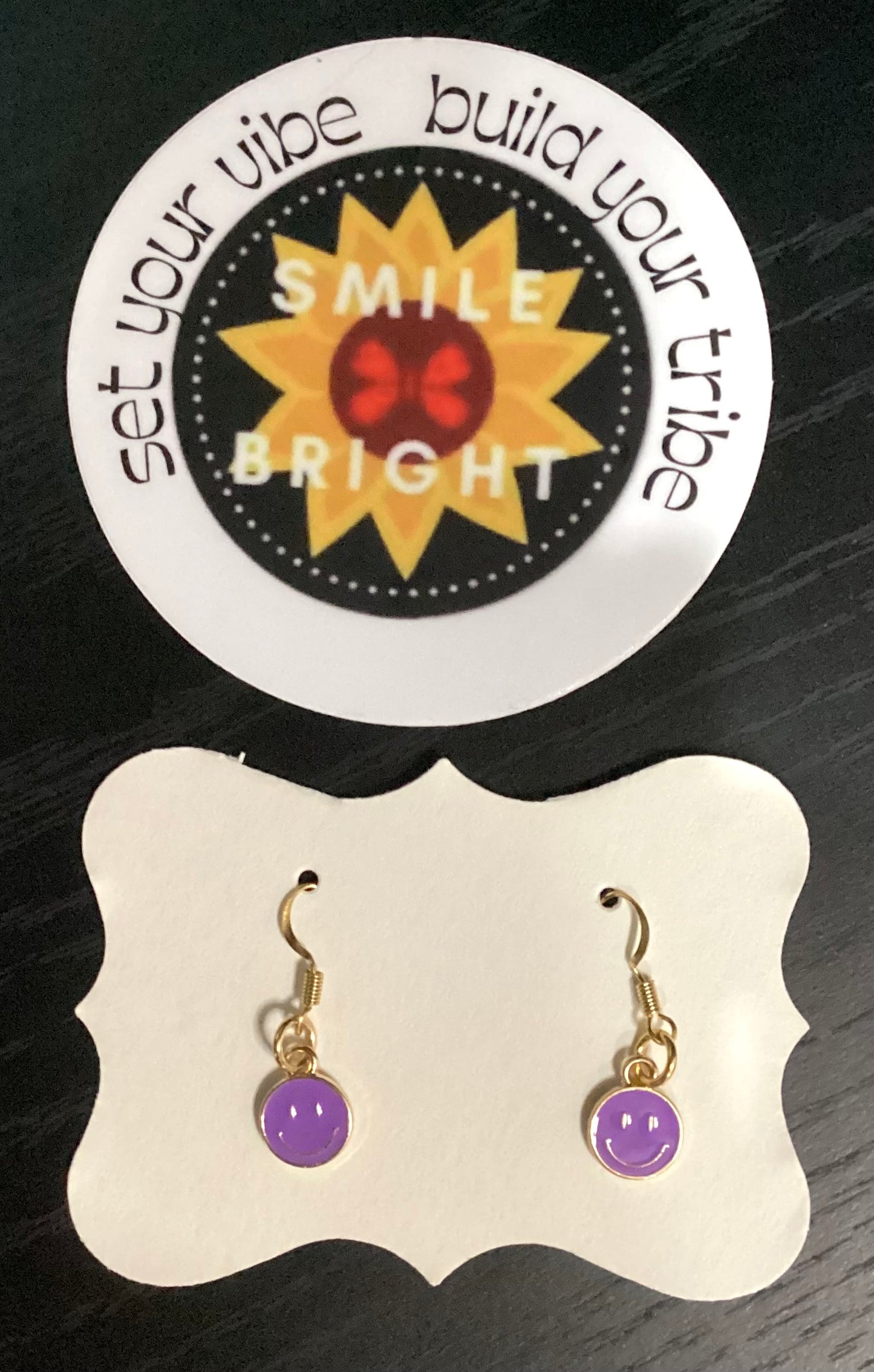 Smile Bright211 Handmade Earrings-Purple Smile Bright Happy Face