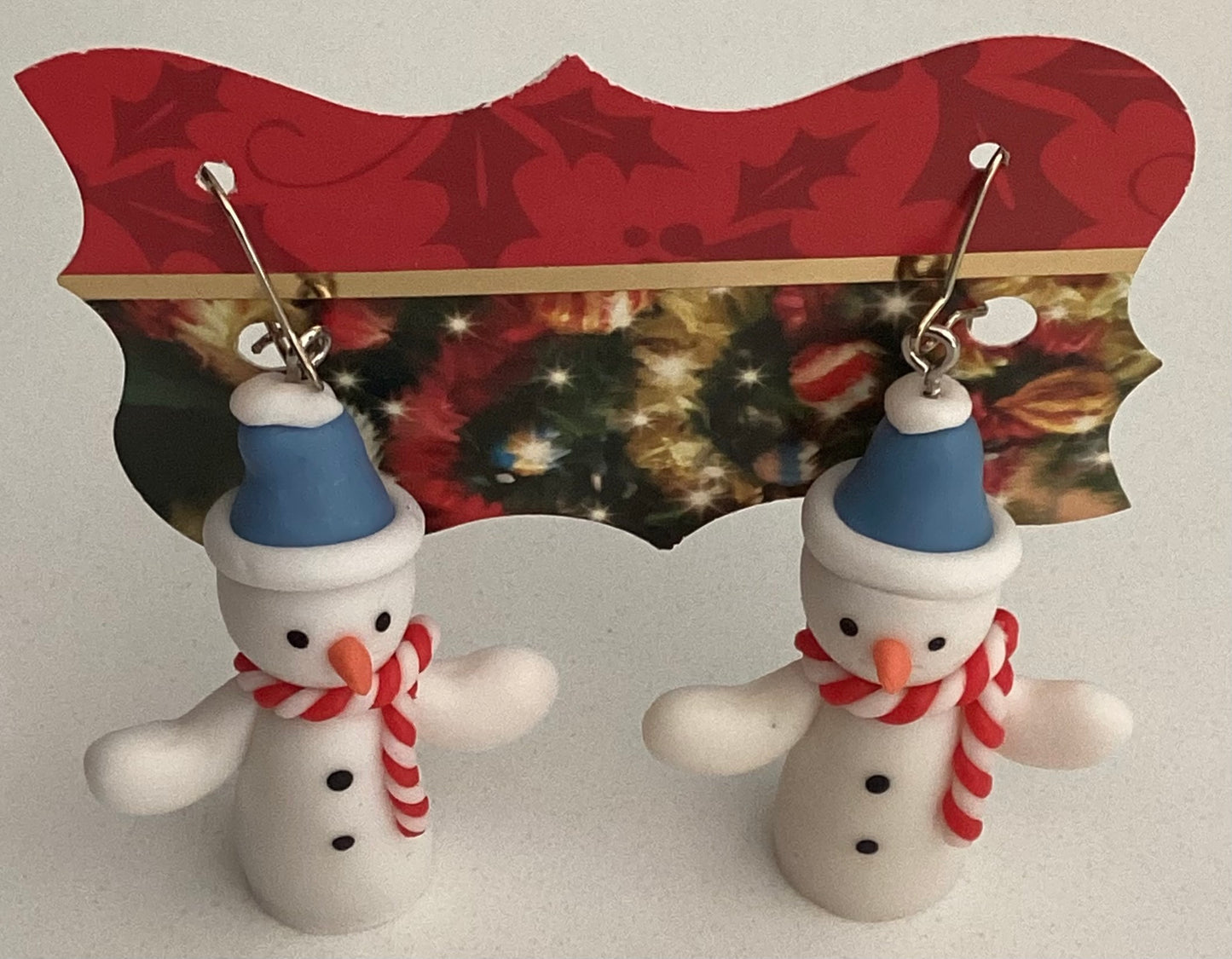 Smile Bright211 Handmade Christmas Earrings-Snowman candy cane scarf