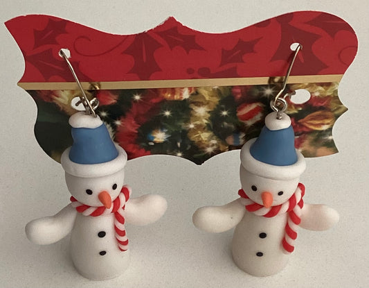 Smile Bright211 Handmade Christmas Earrings-Snowman candy cane scarf