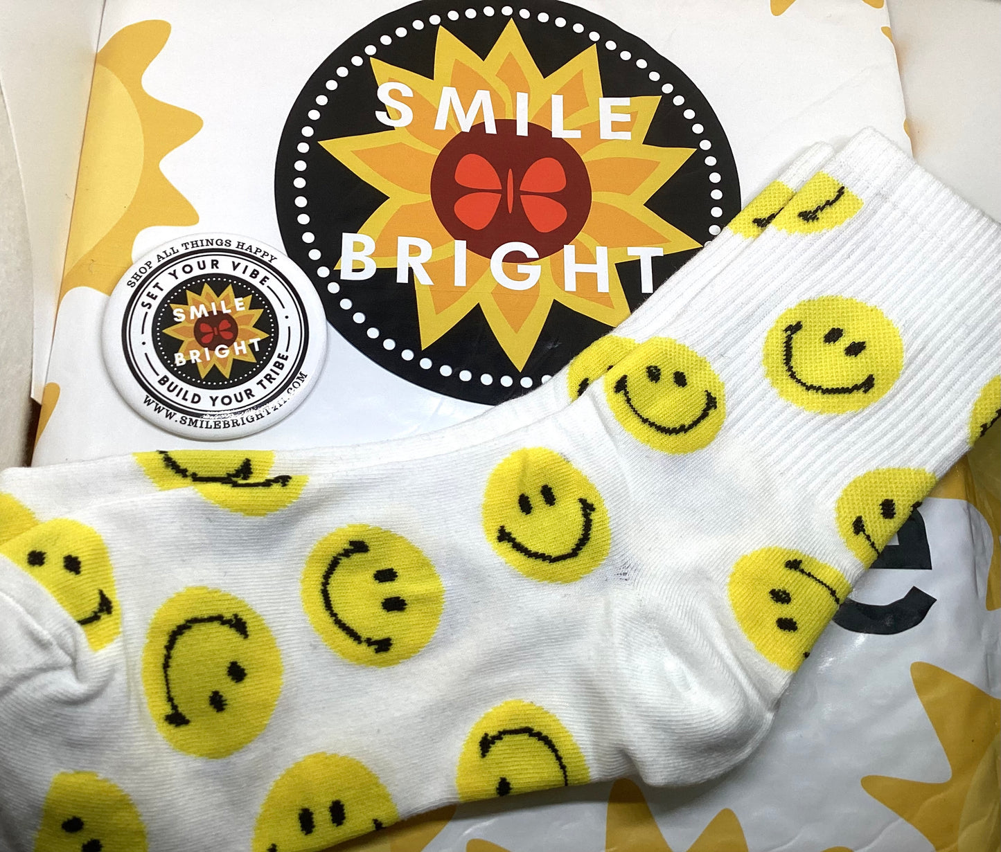 White Smiley socks