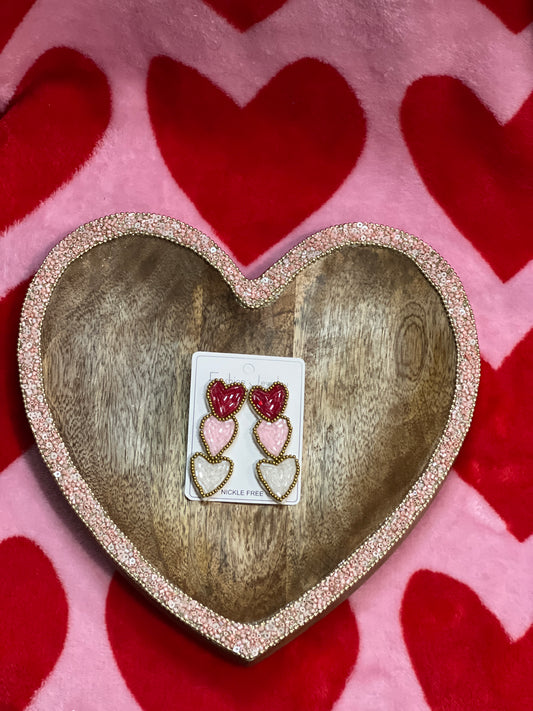 Triple Love Earrings- Red