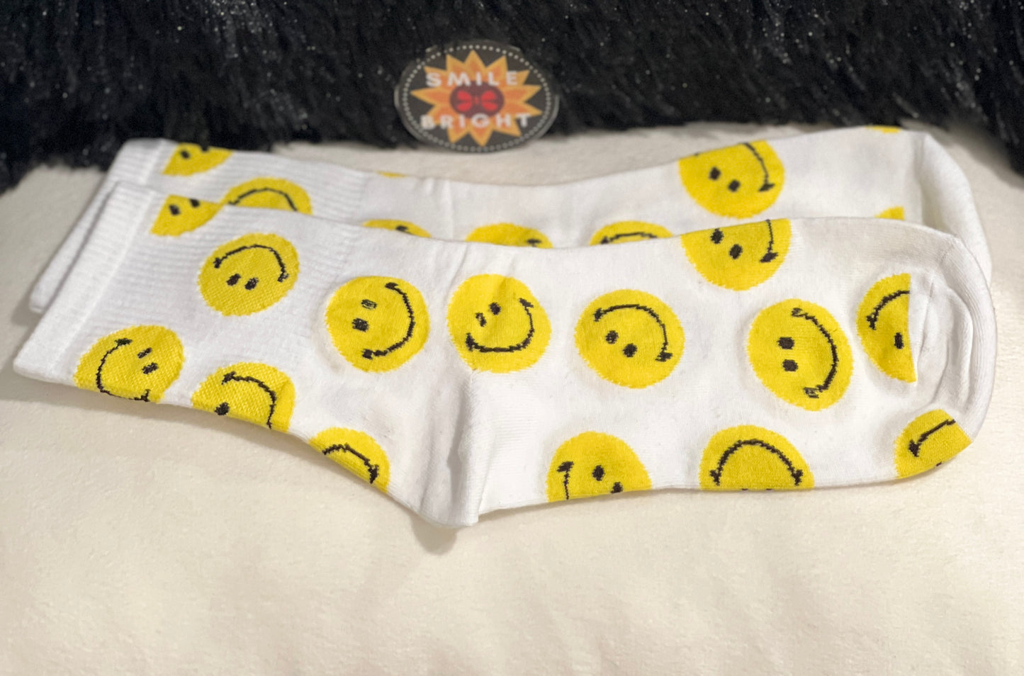 White Smiley socks