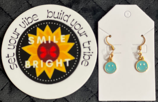 Smile Bright211 Handmade Earrings-Turquoise Smile Bright Happy Face