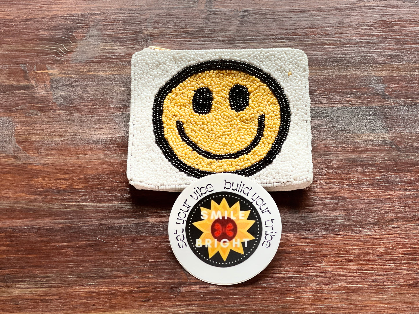 Seed Bead Smiley pouch